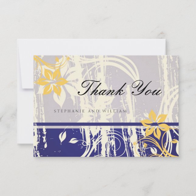 Blue and Yellow Swirl Wedding Thank You Card (Front)