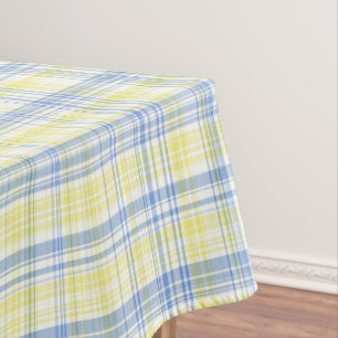Blue and yellow tablecloths and tiles