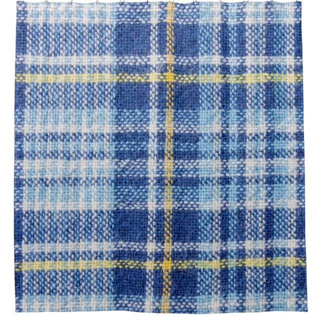 Blue and yellow tartan or plaid background for fas shower curtain (Front)