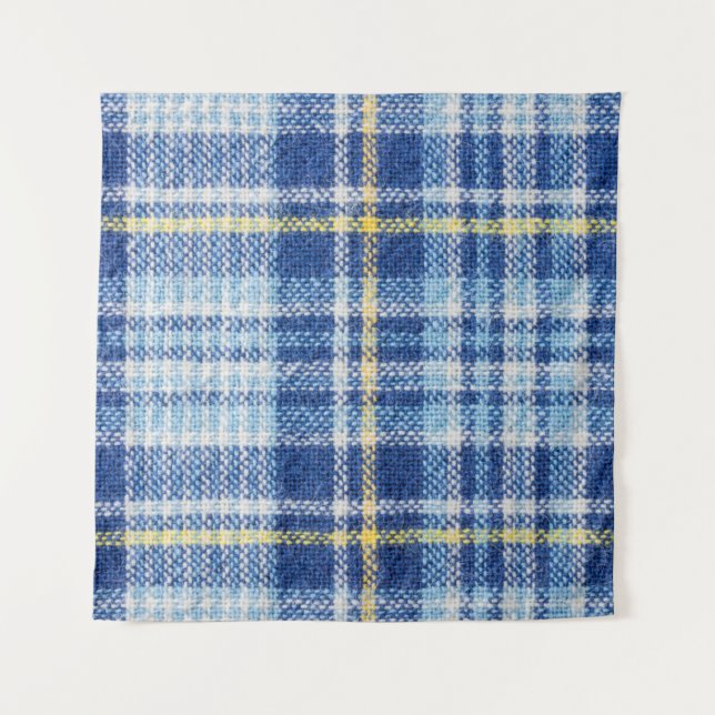 Blue and yellow tartan or plaid background for fas tapestry (Front)