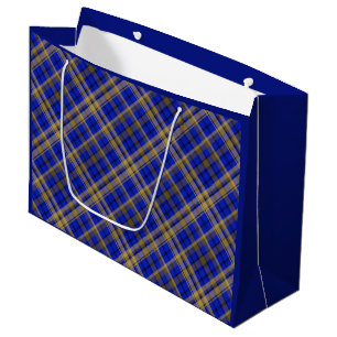 Blue and yellow tartan plaid. large gift bag