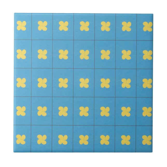 Blue and yellow teardrop ceramic tile (Front)