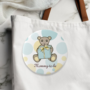 Blue and Yellow Teddy Bear Baby Shower Mummy-to-be 7.5 Cm Round Badge
