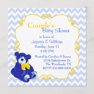 Blue and Yellow Teddy Bear Couple's Baby Shower Invitation
