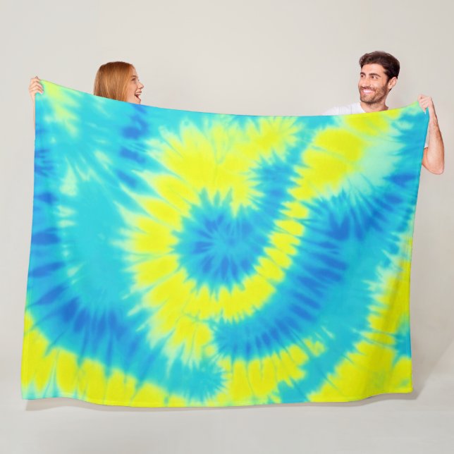 Blue and Yellow Tie Dye Fleece Blanket (In Situ)