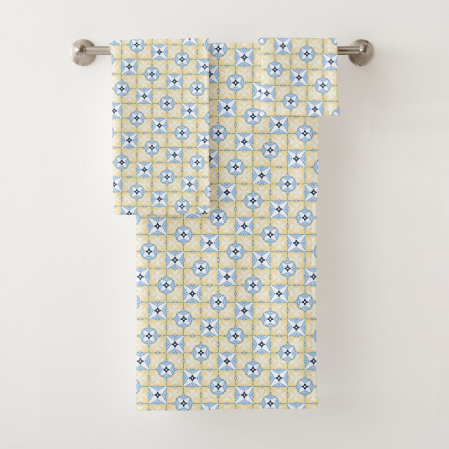 Blue and Yellow Tile Pattern Towel (Insitu)