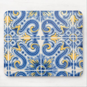 Blue and yellow tile, Portugal Mouse Mat