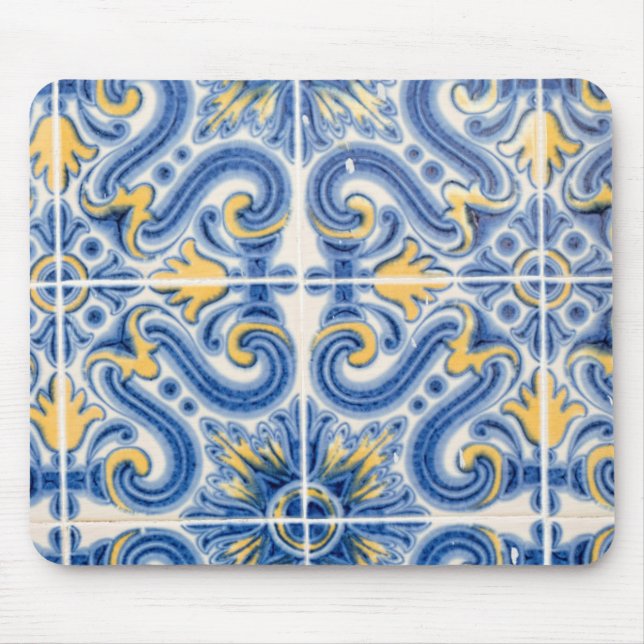 Blue and yellow tile, Portugal Mouse Mat (Front)