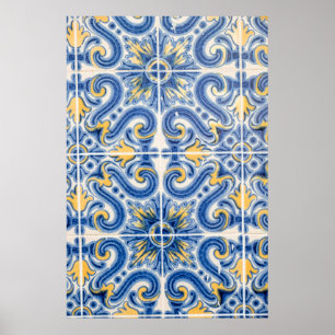 Blue and yellow tile, Portugal Poster