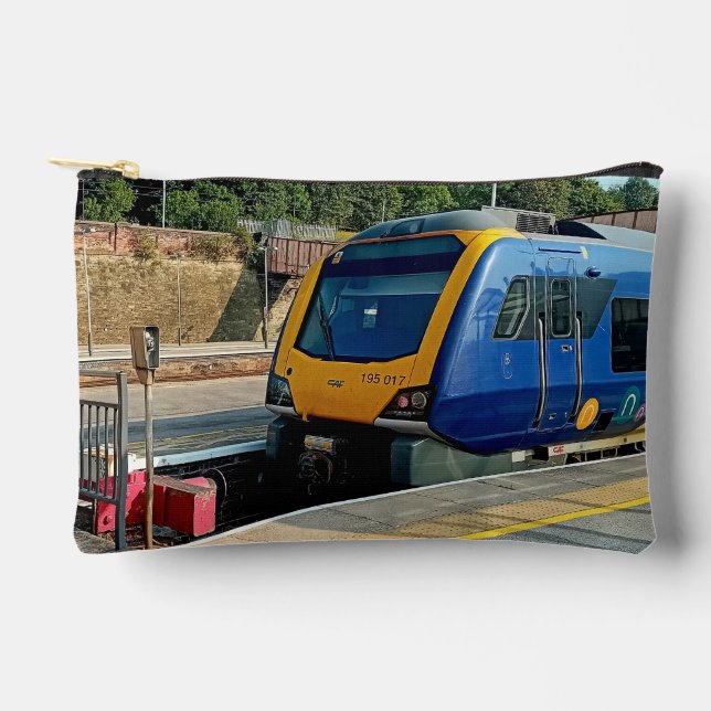 Blue and yellow train accessory pouch (Front)