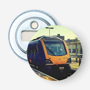 Blue and yellow train bottle opener
