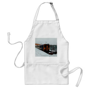Blue and yellow train , in the snow standard apron