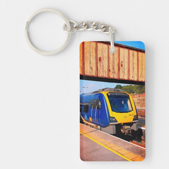 Blue and yellow train key ring (Front)
