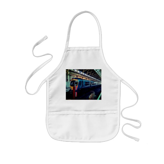 Blue and yellow train kids apron (Front)