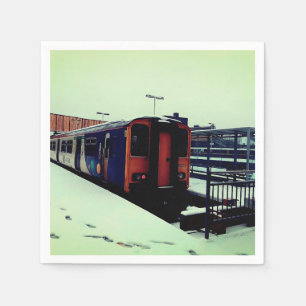 Blue and yellow train napkin
