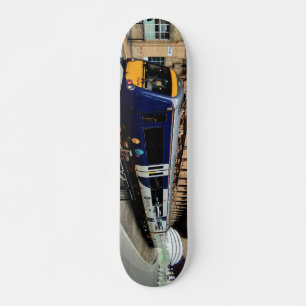Blue and yellow train skateboard