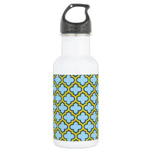 Blue and Yellow Trellis, Lattice, Quatrefoil 532 Ml Water Bottle
