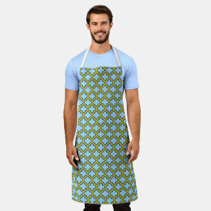 Blue and Yellow Trellis, Lattice, Quatrefoil Apron