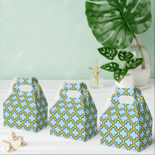 Blue and Yellow Trellis, Lattice, Quatrefoil Favour Box