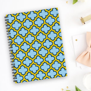 Blue and Yellow Trellis, Lattice, Quatrefoil Notebook