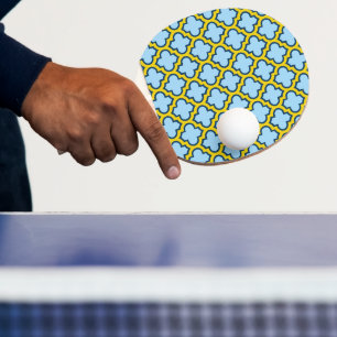 Blue and Yellow Trellis, Lattice, Quatrefoil Ping Pong Paddle