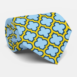 Blue and Yellow Trellis, Lattice, Quatrefoil Tie