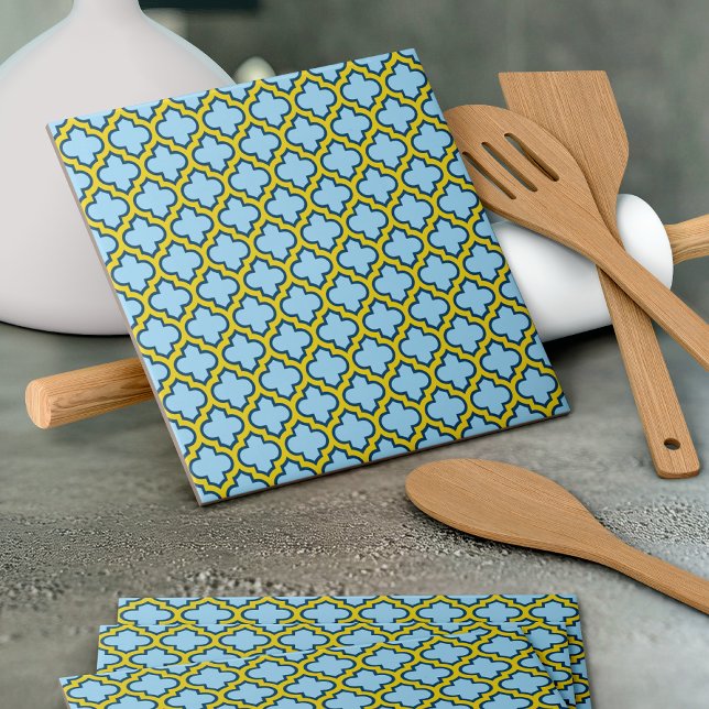 Blue and Yellow Trellis, Lattice, Quatrefoil Tile (Creator Uploaded)