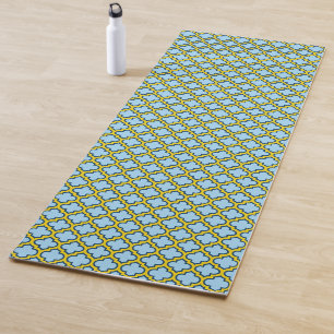 Blue and Yellow Trellis, Lattice, Quatrefoil Yoga Mat