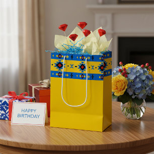 Blue and yellow tribal medium gift bag