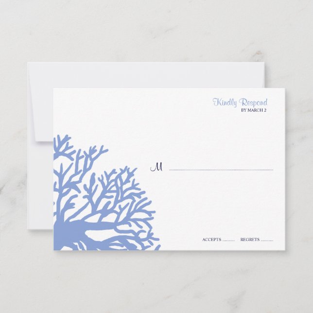 Blue and Yellow Tropical Coral Wedding rsvp (Front)