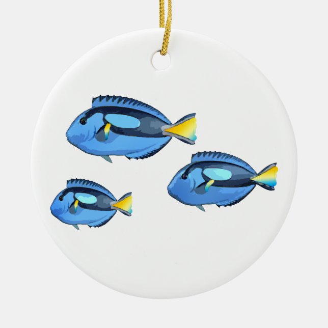 Blue and Yellow Tropical Fish Ceramic Tree Decoration (Front)