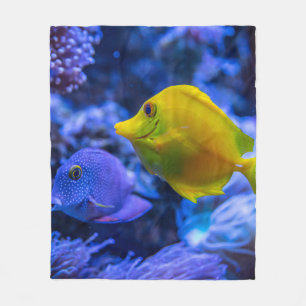 Blue And Yellow Two Beautiful Fishes Fleece Blanket