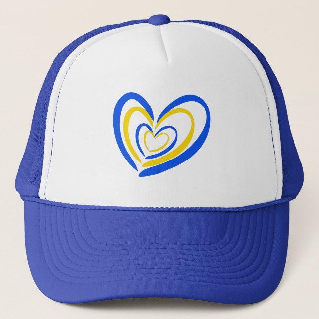 Blue and Yellow Ukraine Inspirations Peace No War Trucker Hat (Front)