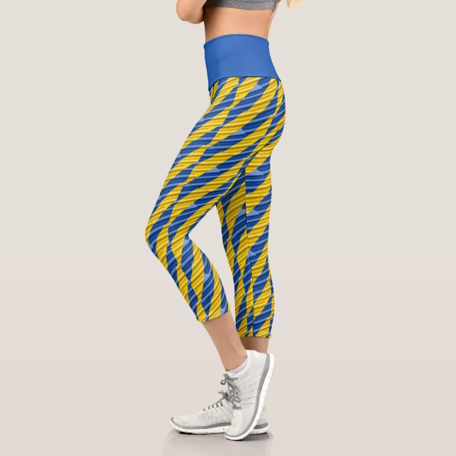 Blue and Yellow Ukraine Inspired peace anti war Capri Leggings (Left)