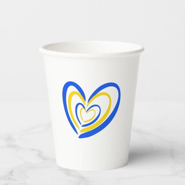 Blue and Yellow Ukraine Inspired Peace No War Paper Cups (Front)