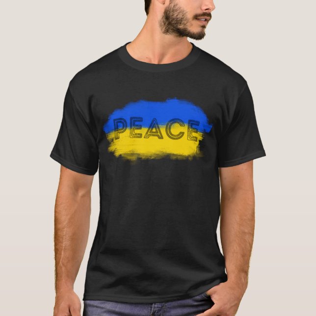 Blue and Yellow Ukraine Inspired Peace No War T-Shirt (Front)