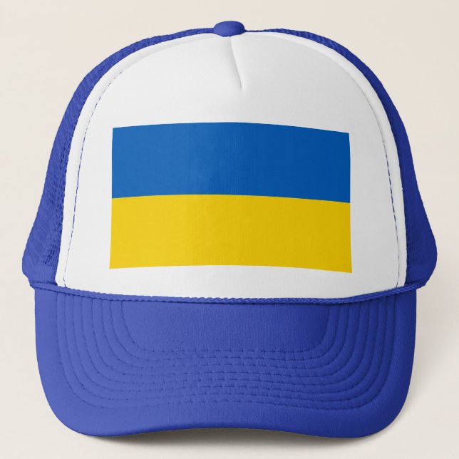Blue and Yellow Ukraine Support Trucker Hat (Front)