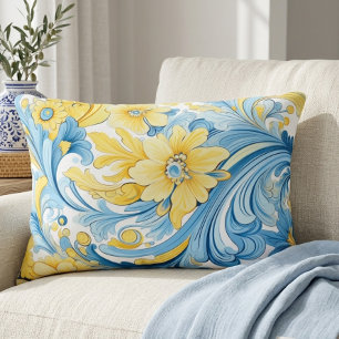 Blue and yellow. Ukrainian folk art motifs. Decorative Cushion