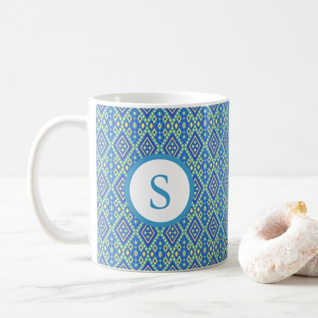 Blue and Yellow Vibrant Design Mug (With Donut)