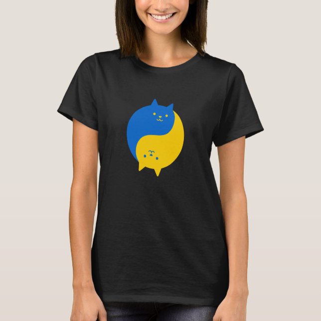 Blue and Yellow Victory Cats Balanced Yin Yang Meo T-Shirt (Front)