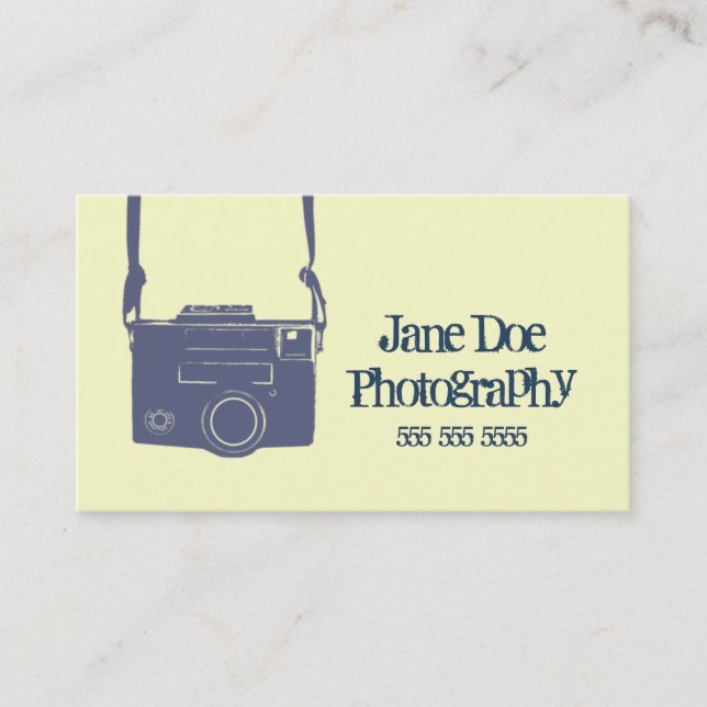 Blue and Yellow Vintage Film Camera Business Card (Front)