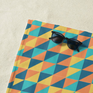 Blue and yellow Vintage Geometric abstract pattern Beach Towel