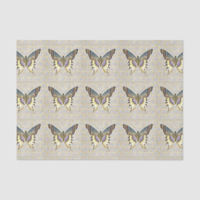 Blue and Yellow Vintage Style Butterfly Tissue Paper (Front)