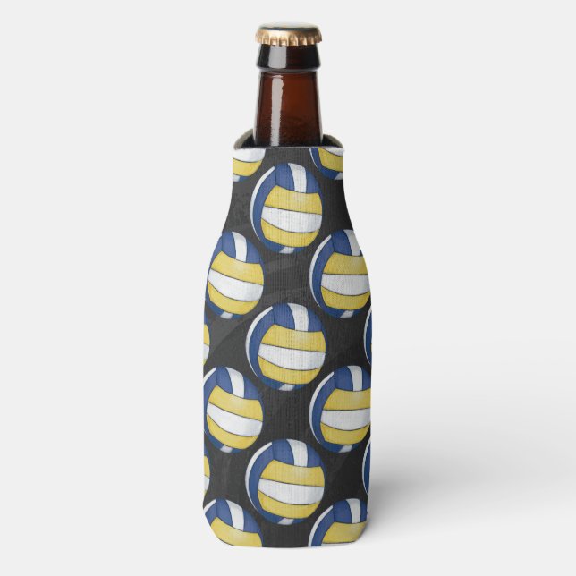 Blue and Yellow Volleyball Patterns Bottle Cooler (Bottle Front)
