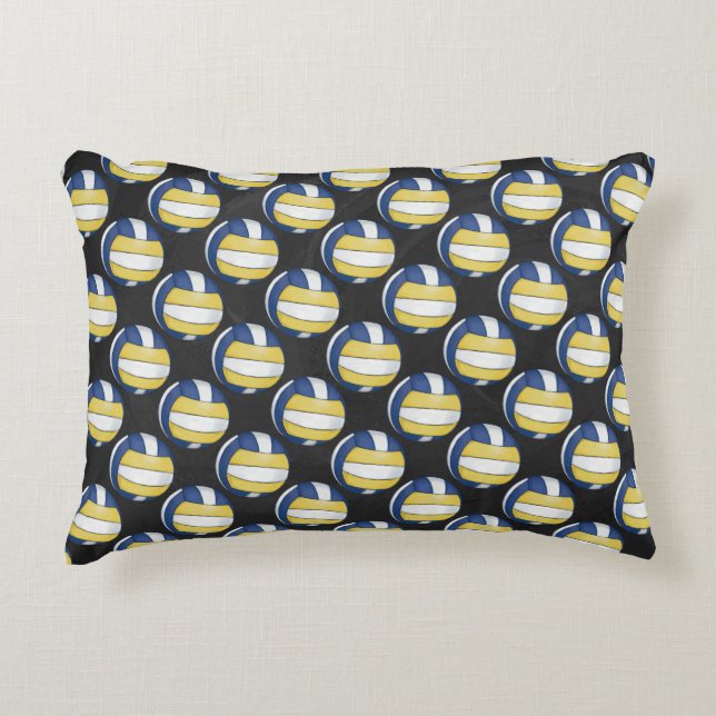 Blue and Yellow Volleyball Patterns Decorative Cushion (Front)