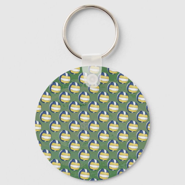 Blue and Yellow Volleyball Patterns Key Ring (Front)