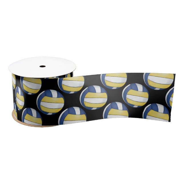 Blue and Yellow Volleyball Patterns Satin Ribbon (Spool)