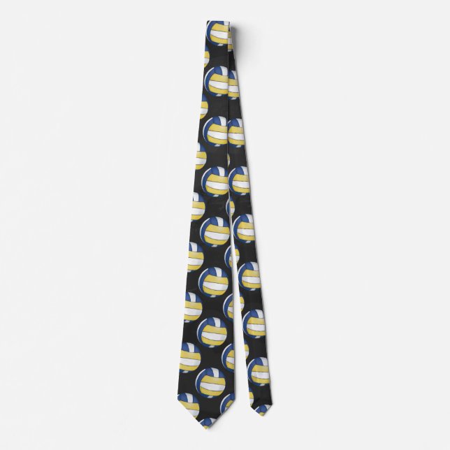 Blue and Yellow Volleyball Patterns Tie (Front)