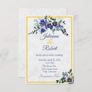 Blue and yellow watercolor floral wedding invitati invitation