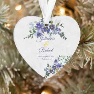 Blue and yellow watercolor floral wedding ornament